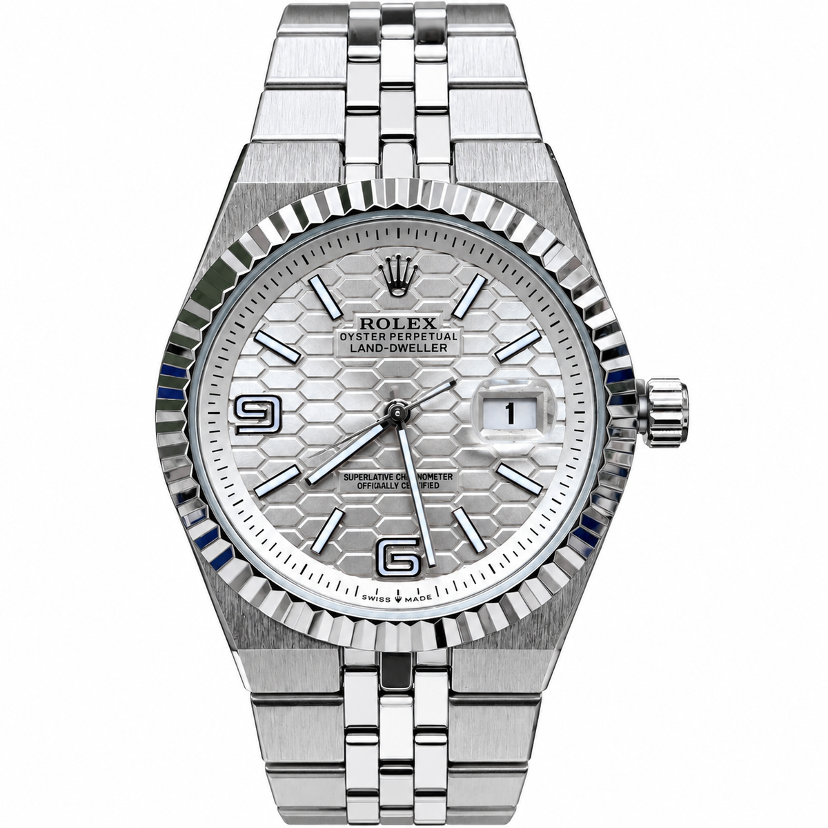 Rolex Date-Just Men's Fluted Bezel Watch with Textured Dial and Metal Bracelet