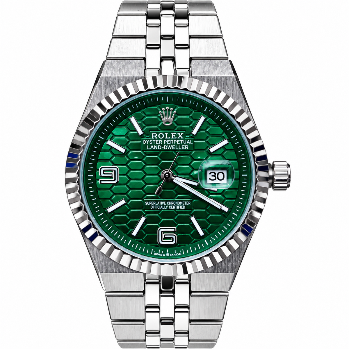 Rolex Date-Just Men's Fluted Bezel Watch with Textured Dial and Metal Bracelet