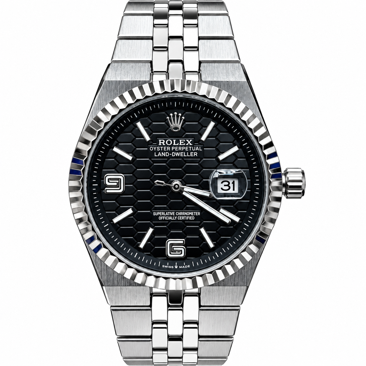 Rolex Date-Just Men's Fluted Bezel Watch with Textured Dial and Metal Bracelet