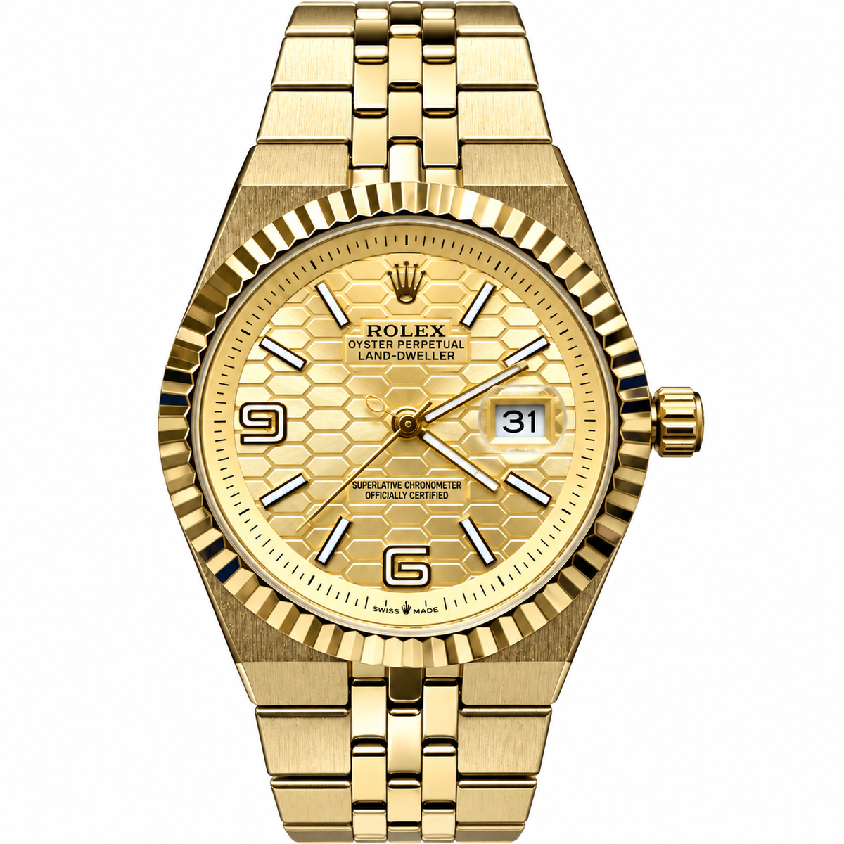 Rolex Date-Just Men's Fluted Bezel Watch with Textured Dial and Metal Bracelet