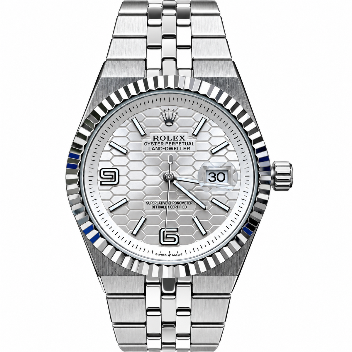 Rolex Date-Just Men's Fluted Bezel Watch with Textured Dial and Metal Bracelet