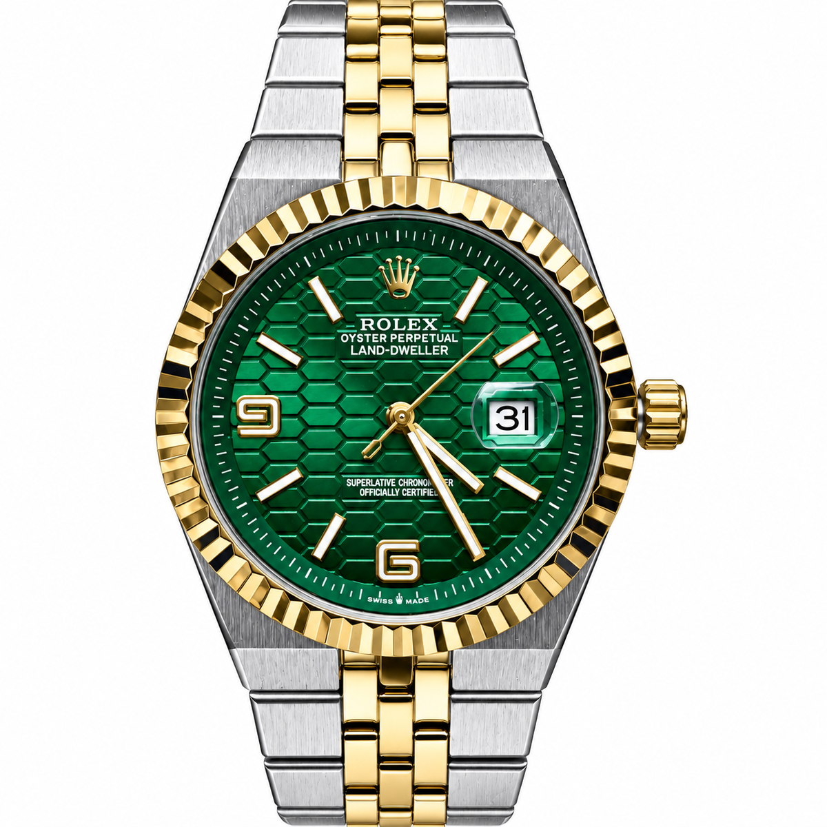 Rolex Date-Just Men's Fluted Bezel Watch with Textured Dial and Metal Bracelet