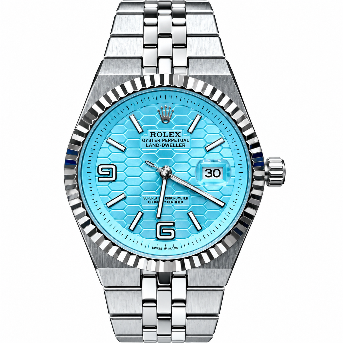 Rolex Date-Just Men's Fluted Bezel Watch with Textured Dial and Metal Bracelet
