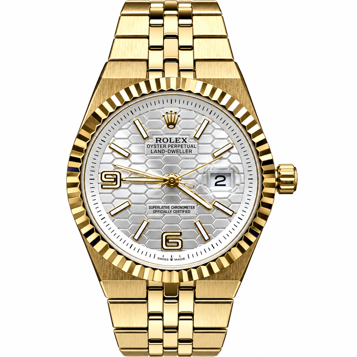 Rolex Date-Just Men's Fluted Bezel Watch with Textured Dial and Metal Bracelet