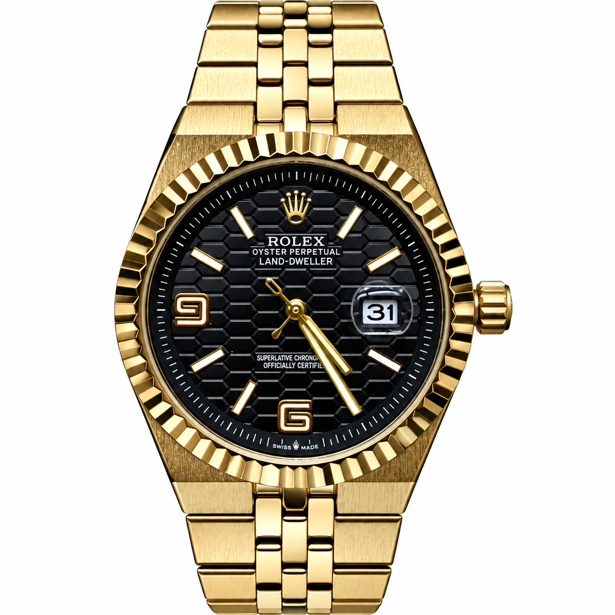 Rolex Date-Just Men's Fluted Bezel Watch with Textured Dial and Metal Bracelet