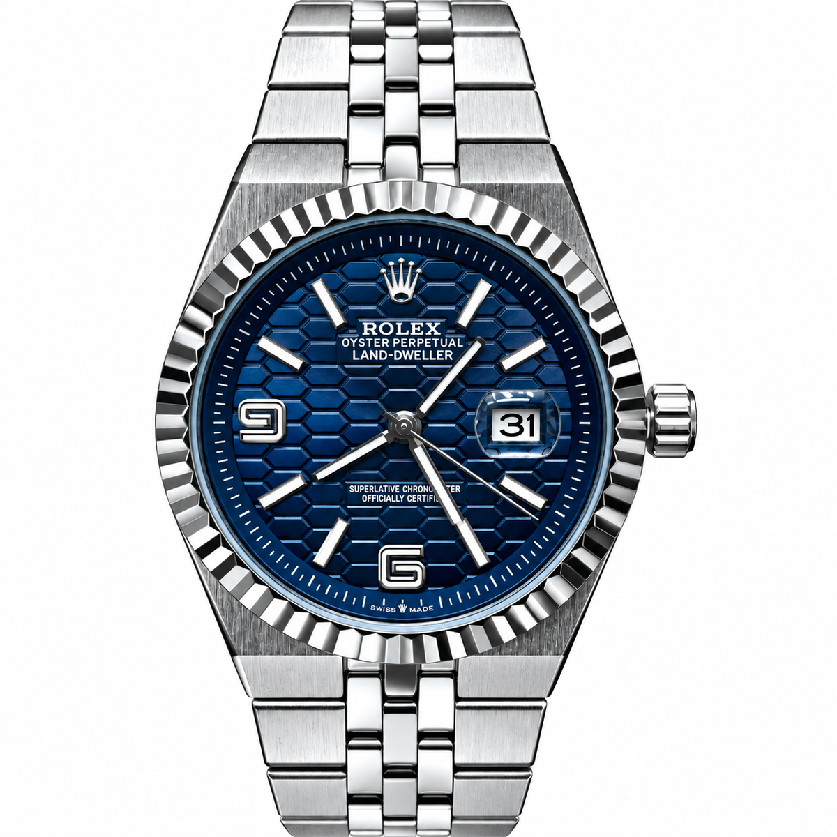 Rolex Date-Just Men's Fluted Bezel Watch with Textured Dial and Metal Bracelet