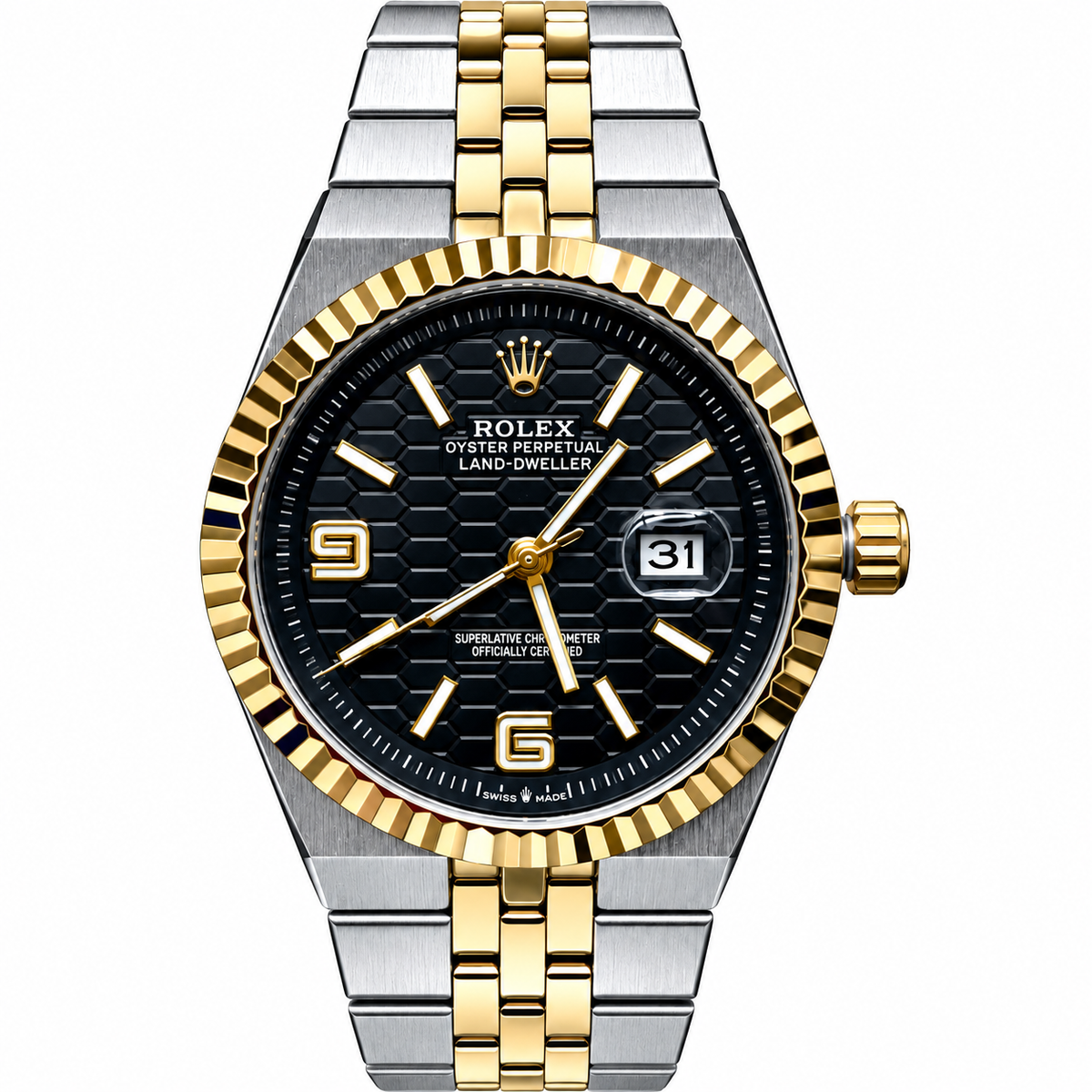 Rolex Date-Just Men's Fluted Bezel Watch with Textured Dial and Metal Bracelet