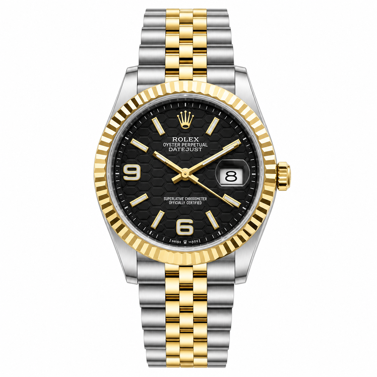 Rolex Oyster Perpetual Land-Dweller Black Honeycomb Dial Two-Tone Gold & Silver Automatic Watch