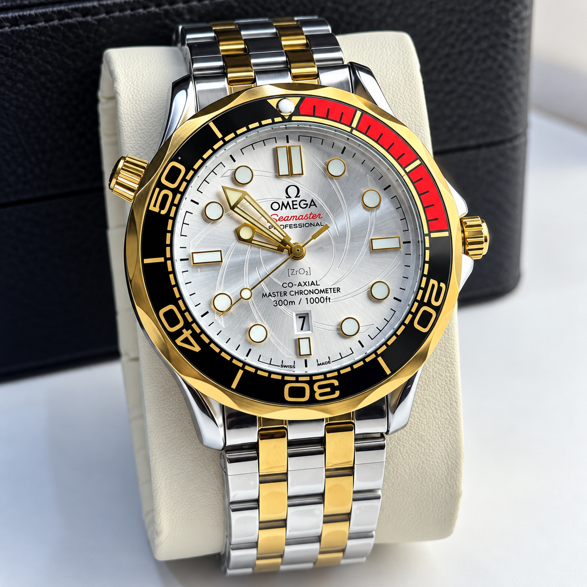 Omega Seamaster Professional Luxury-Style Men’s Dive Watch with Date Display & Metal Bracelet