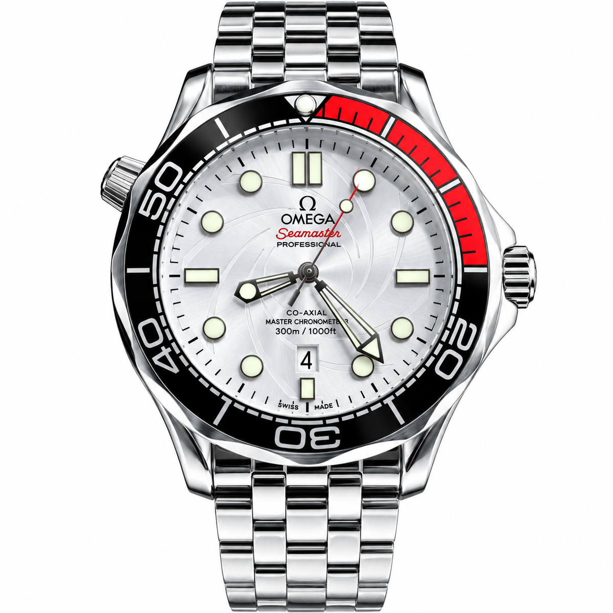 Luxury-style men's dive watch with white dial and red-black bezel