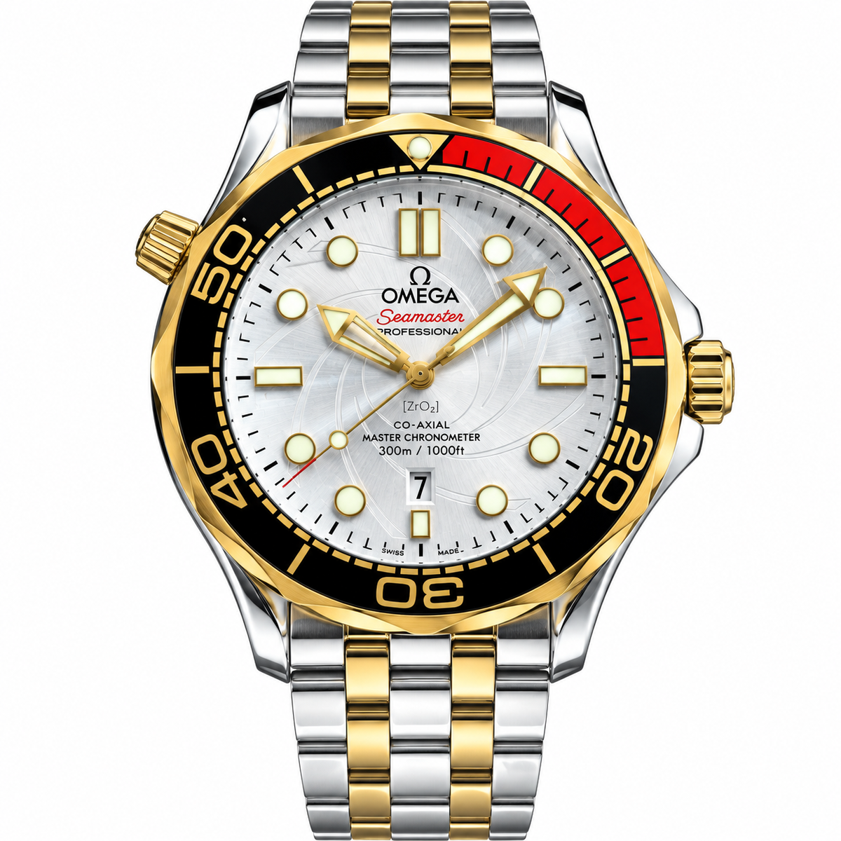 Luxury-style men's black dive watch with red-black bezel