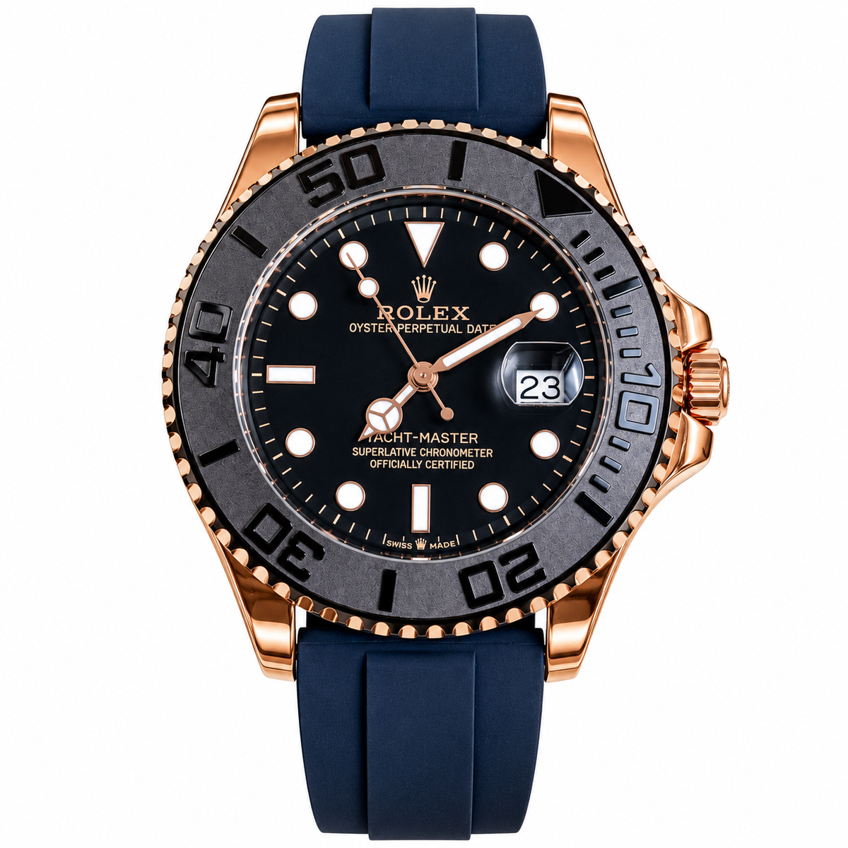 Luxury Yacht-Master Style Watch – Black Dial, Stainless Steel Bracelet & Rotating Bezel