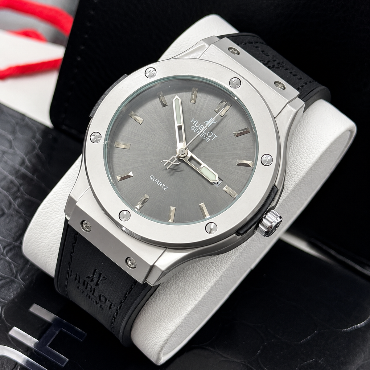Hublot Classic Fusion Style Luxury Quartz Watch – Stainless Steel Case with Leather Strap