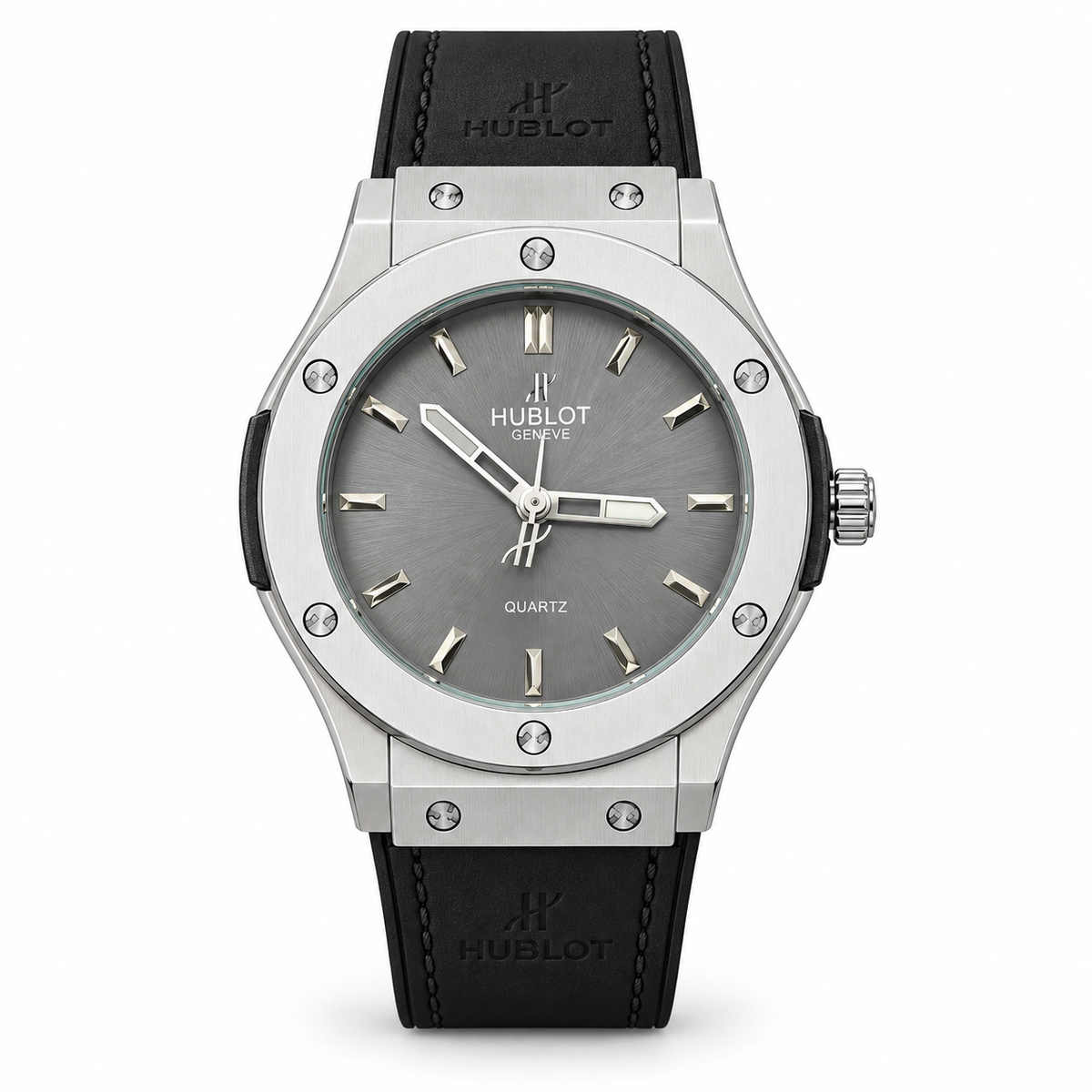 Hublot Classic Fusion Style Luxury Quartz Watch – Stainless Steel Case with Leather Strap