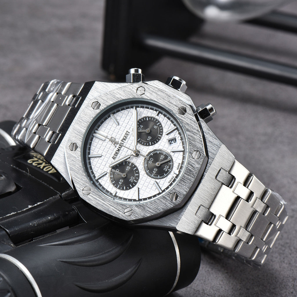 AP Royal Oak 6-Hand Chronograph Watch Man's Business Watches Luxury Stainless Steel Quartz Full Function Luminous Wristwatches