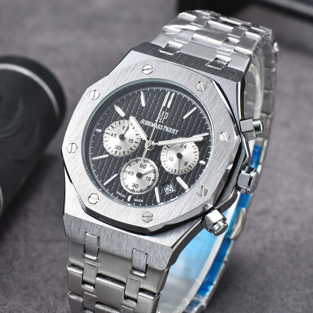AP Royal Oak 6-Hand Chronograph Watch Man's Business Watches Luxury Stainless Steel Quartz Full Function Luminous Wristwatches