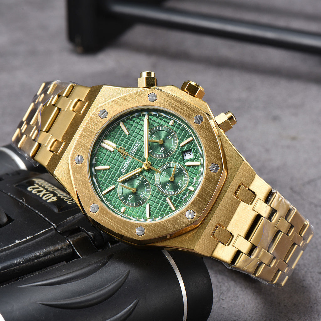 AP Royal Oak 6-Hand Chronograph Watch Man's Business Watches Luxury Stainless Steel Quartz Full Function Luminous Wristwatches
