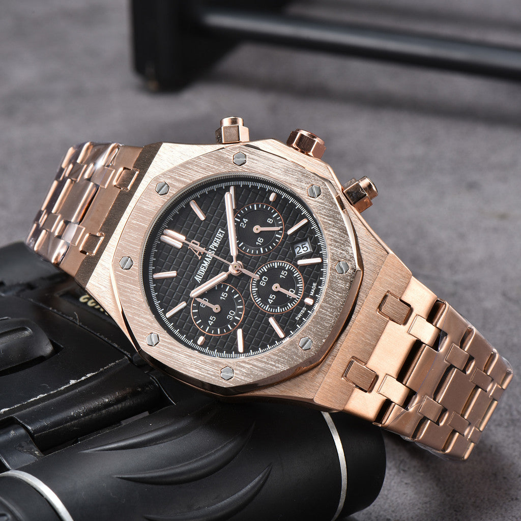AP Royal Oak 6-Hand Chronograph Watch Man's Business Watches Luxury Stainless Steel Quartz Full Function Luminous Wristwatches