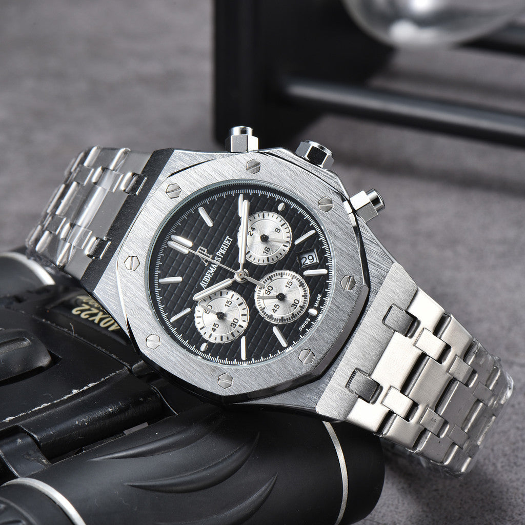 AP Royal Oak 6-Hand Chronograph Watch Man's Business Watches Luxury Stainless Steel Quartz Full Function Luminous Wristwatches