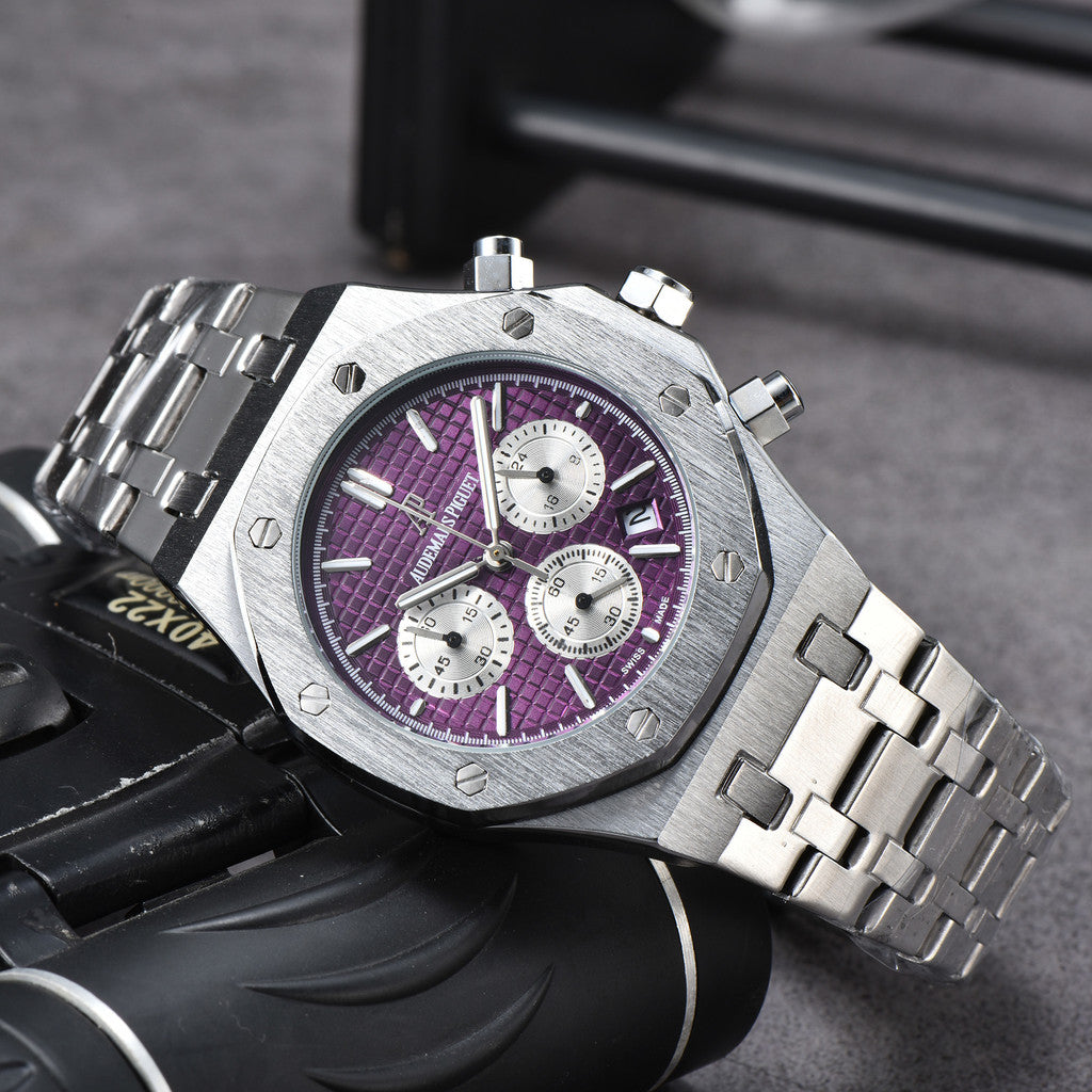 AP Royal Oak 6-Hand Chronograph Watch Man's Business Watches Luxury Stainless Steel Quartz Full Function Luminous Wristwatches