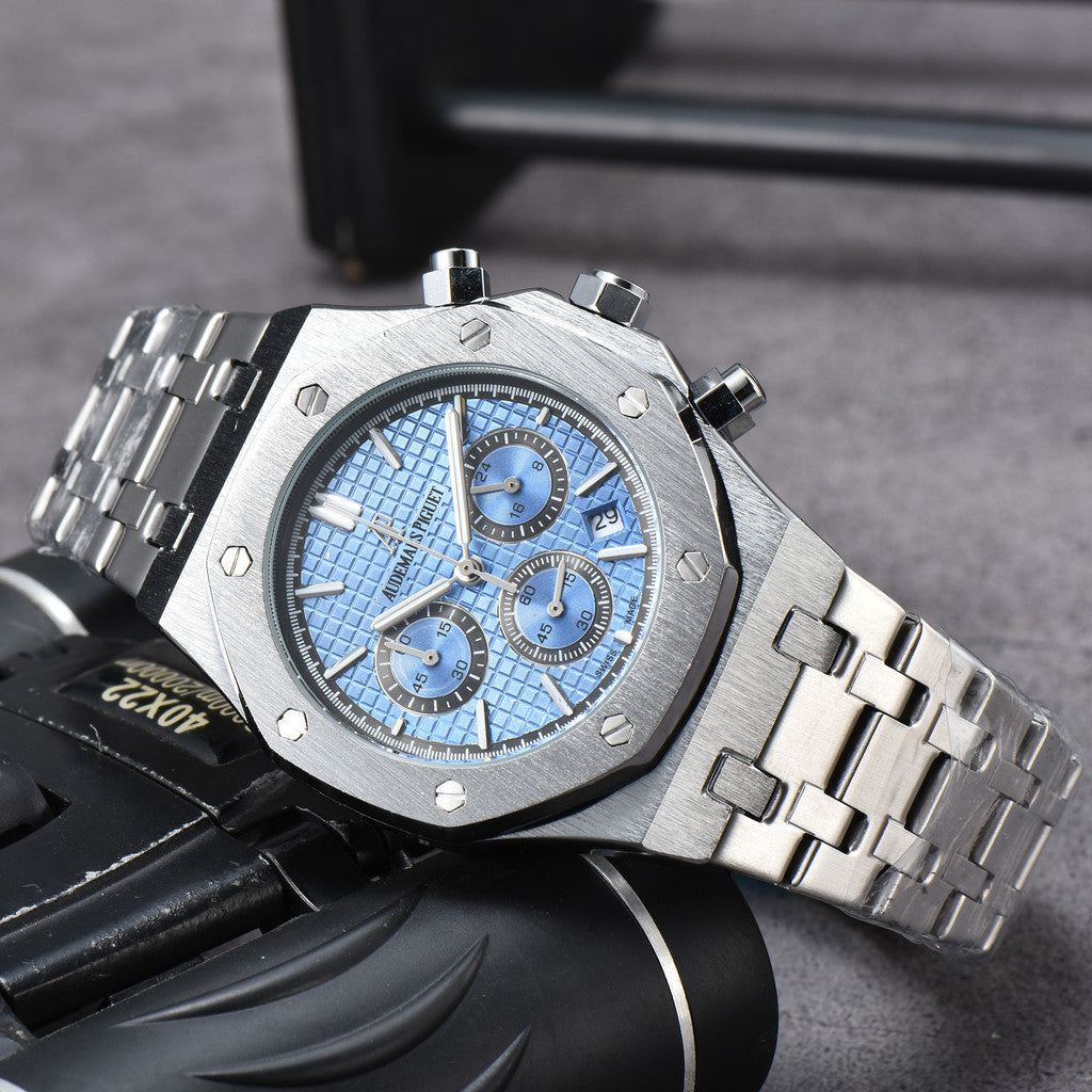 AP Royal Oak 6-Hand Chronograph Watch Man's Business Watches Luxury Stainless Steel Quartz Full Function Luminous Wristwatches