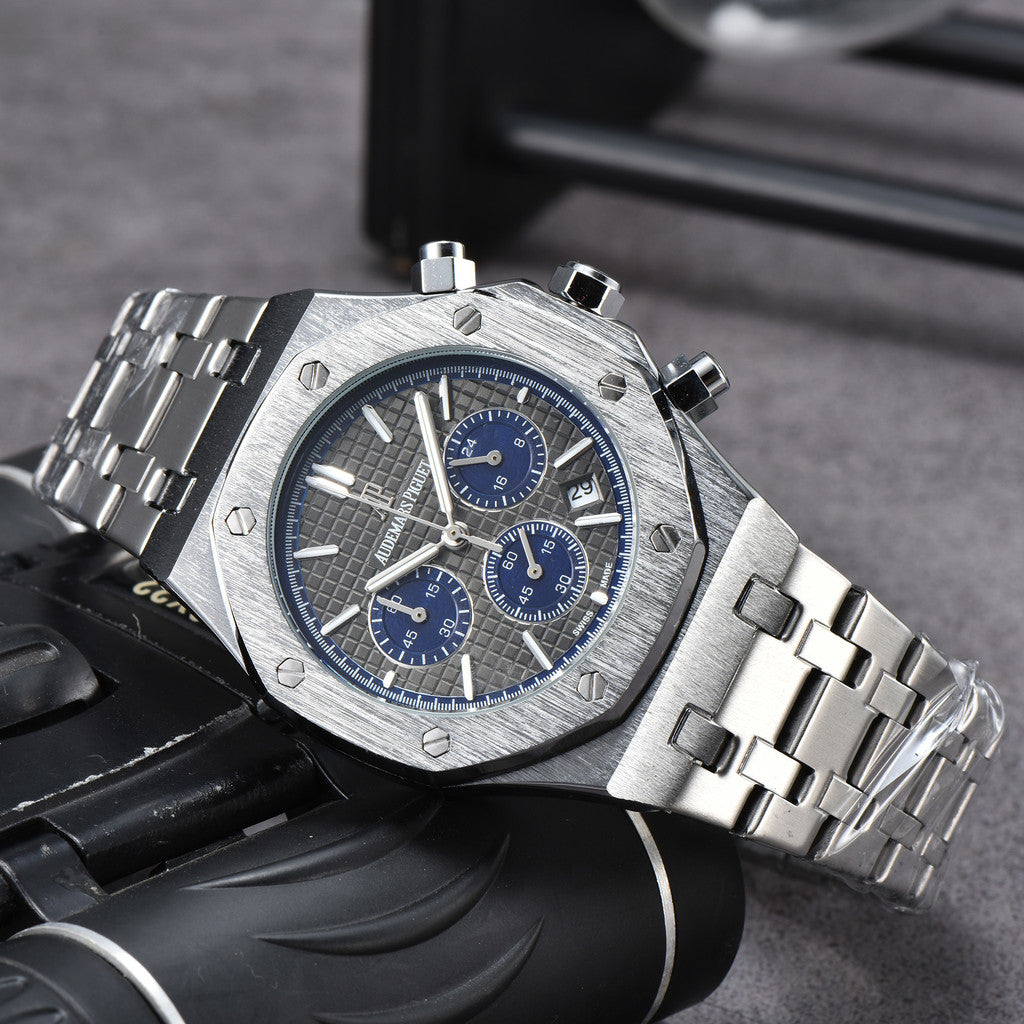 AP Royal Oak 6-Hand Chronograph Watch Man's Business Watches Luxury Stainless Steel Quartz Full Function Luminous Wristwatches