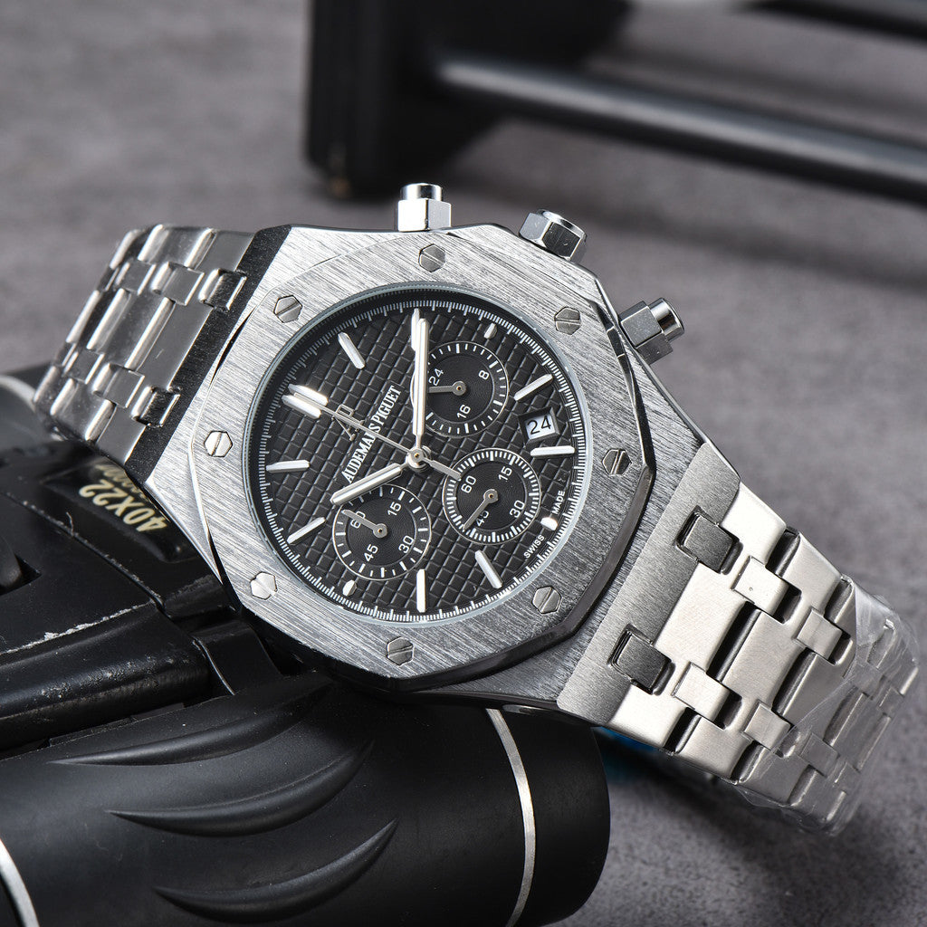 AP Royal Oak 6-Hand Chronograph Watch Man's Business Watches Luxury Stainless Steel Quartz Full Function Luminous Wristwatches