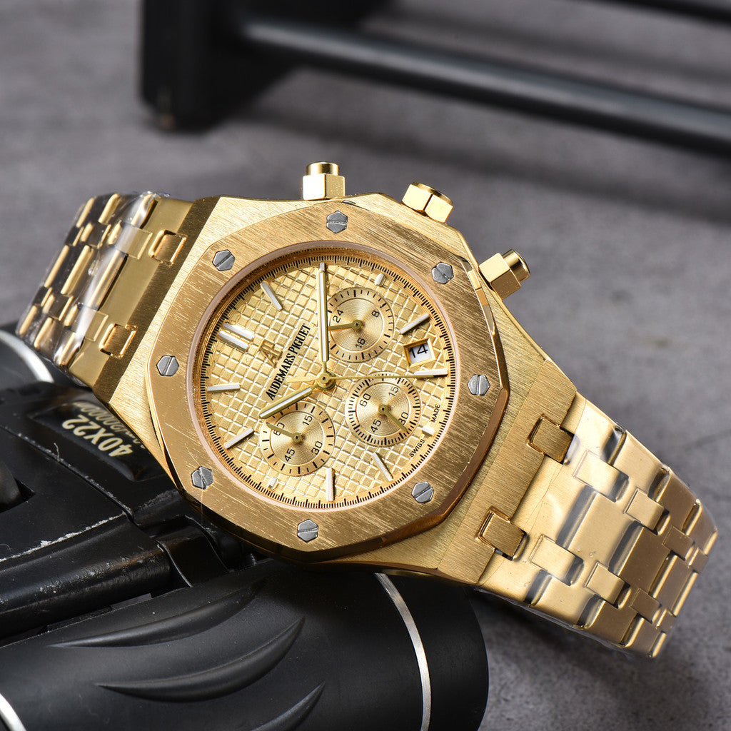AP Royal Oak 6-Hand Chronograph Watch Man's Business Watches Luxury Stainless Steel Quartz Full Function Luminous Wristwatches